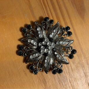 Chic Black and Silver Crystal Brooch